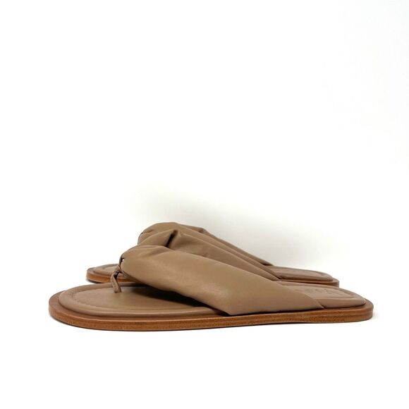 NWOT Vicenza Free People Puffy Flip Flop Leather Sandal Tan Mocha Sz 9 - Picture 2 of 7